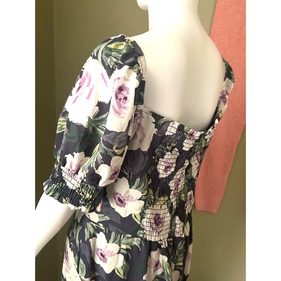 Bohme Delilah Midi Dress Floral NWT Lavender Ruching Lined Size Large - Picture 13 of 16